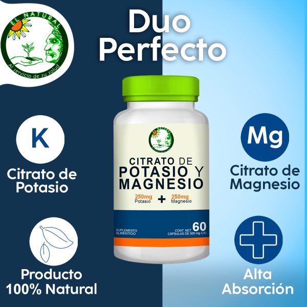 Citrato de Potasio y Citrato de Magnesio 60 Cápsulas El Natural - Imagen 4